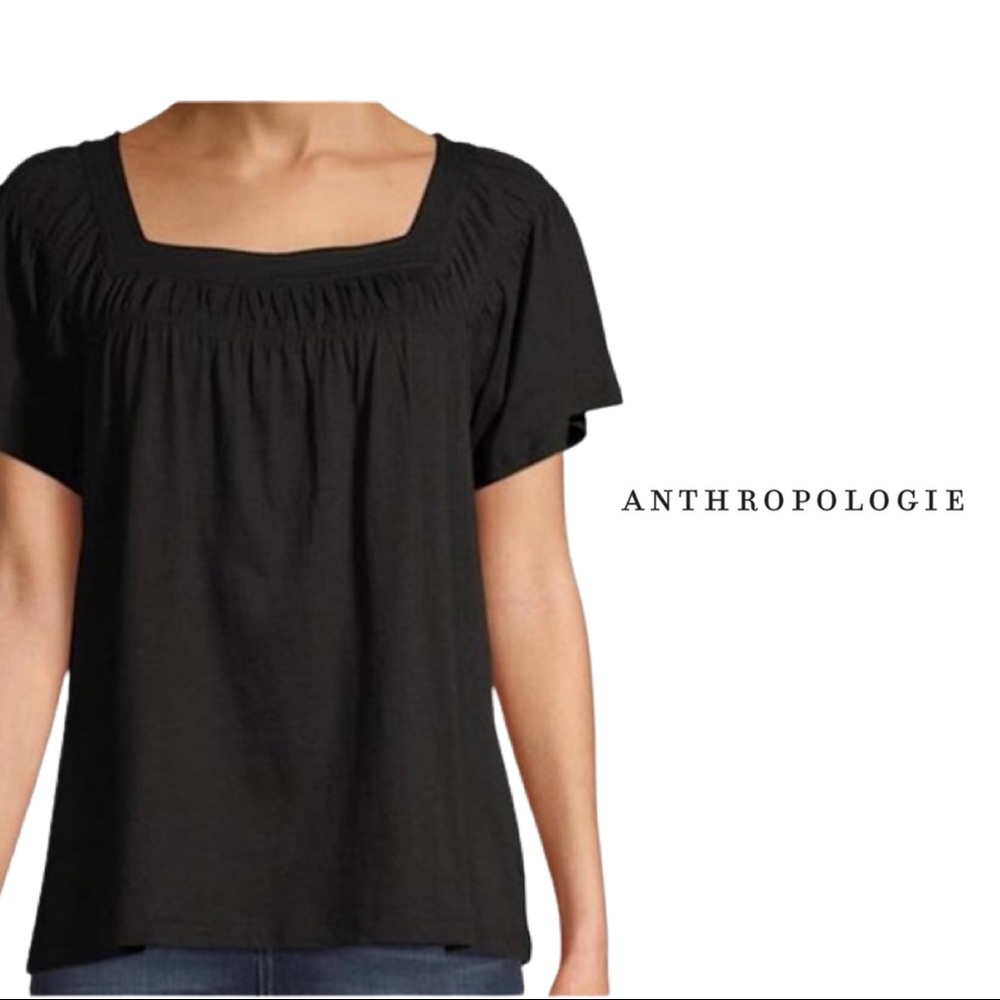 NEW Anthropologie Square Black Noir Peasant Blouse
